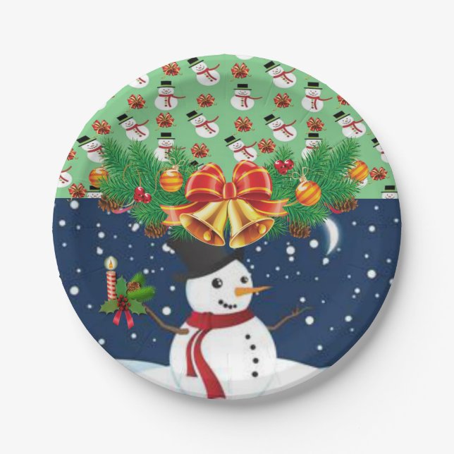 Christmas Paper Plates, Snowman Paper Plate (Front)