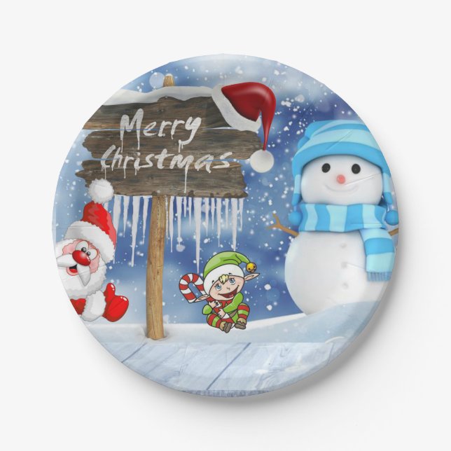 Christmas Paper Plates, Snowman Paper Plate (Front)