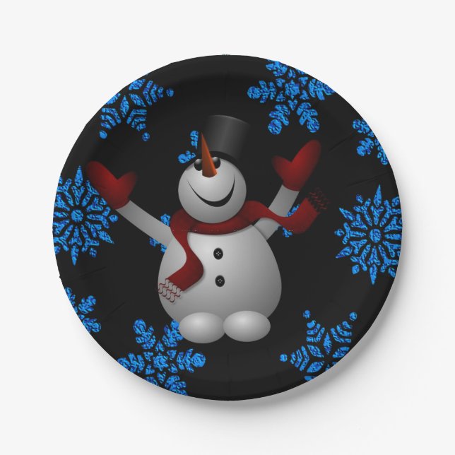 Christmas Paper Plates, Snowman Paper Plate (Front)