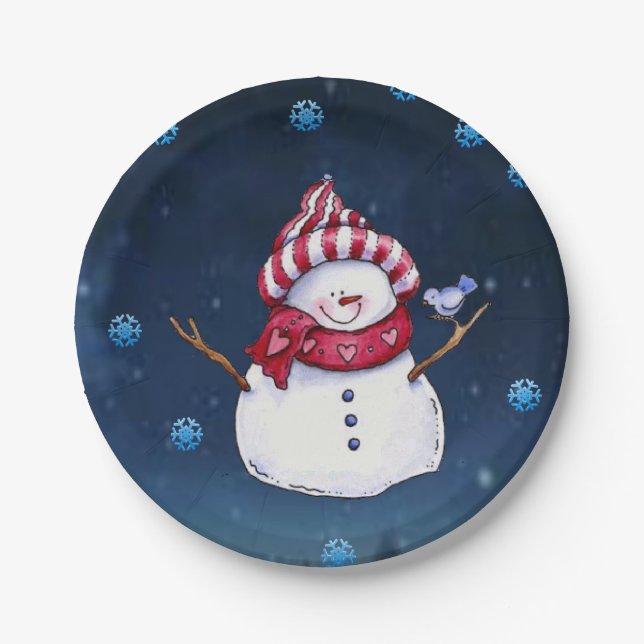 Christmas Paper Plates, Snowman Paper Plate (Front)