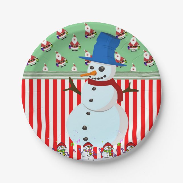 Christmas Paper Plates, Snowman Paper Plate (Front)