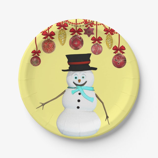 Christmas Paper Plates, Snowman Paper Plate (Front)
