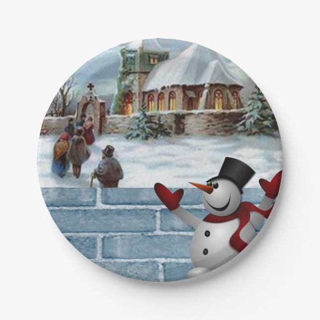 Christmas Paper Plates, Snowman Paper Plate (Front)