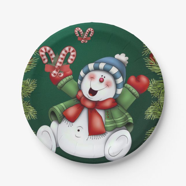 Christmas Paper Plates, Snowman Paper Plate (Front)
