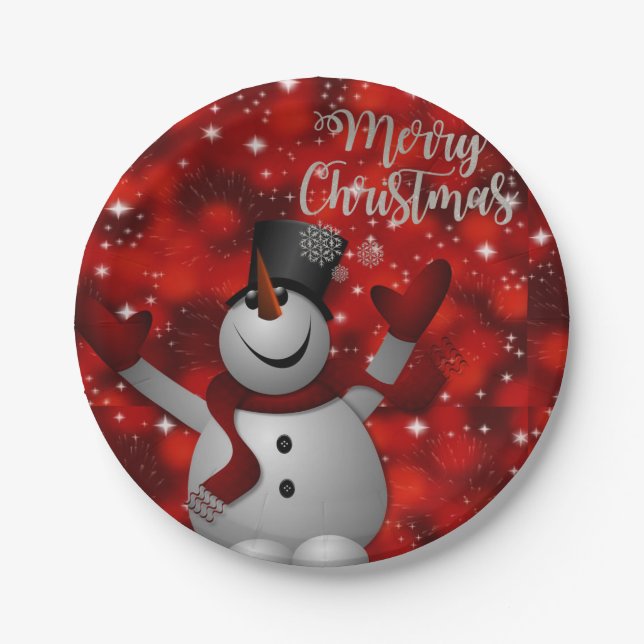 Christmas Paper Plates, Snowman Paper Plate (Front)