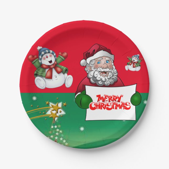 Christmas Paper Plates, Snowman Paper Plate (Front)