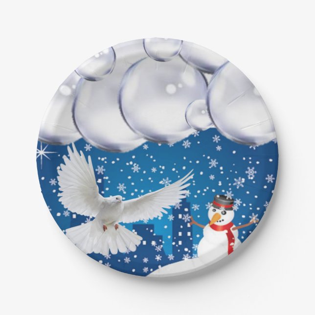 Christmas Paper Plates, Snowman Paper Plate (Front)