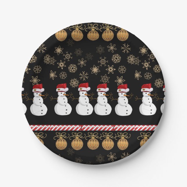 Christmas Paper Plates, Snowman Paper Plate (Front)