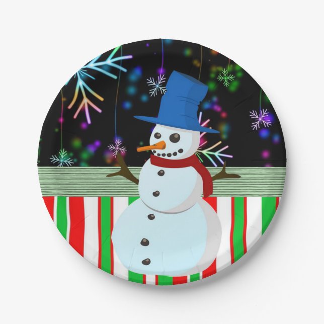 Christmas Paper Plates, Snowman Paper Plate (Front)