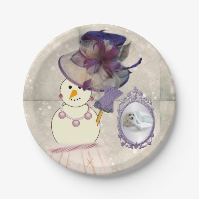 Christmas Paper Plates, Snowman Paper Plate (Front)