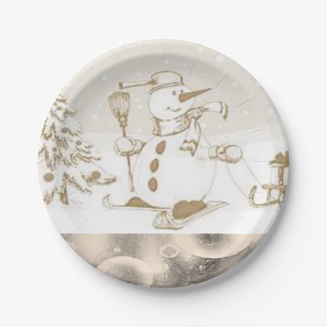 Christmas Paper Plates, Snowman Paper Plate (Front)