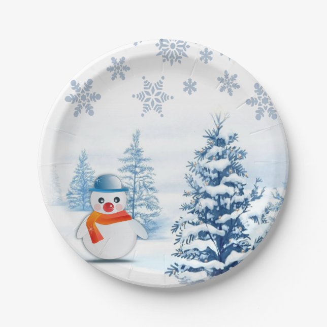 Christmas Paper Plates, Snowman Paper Plate (Front)