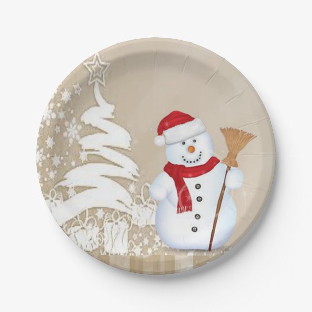Christmas Paper Plates, Snowman Paper Plate (Front)
