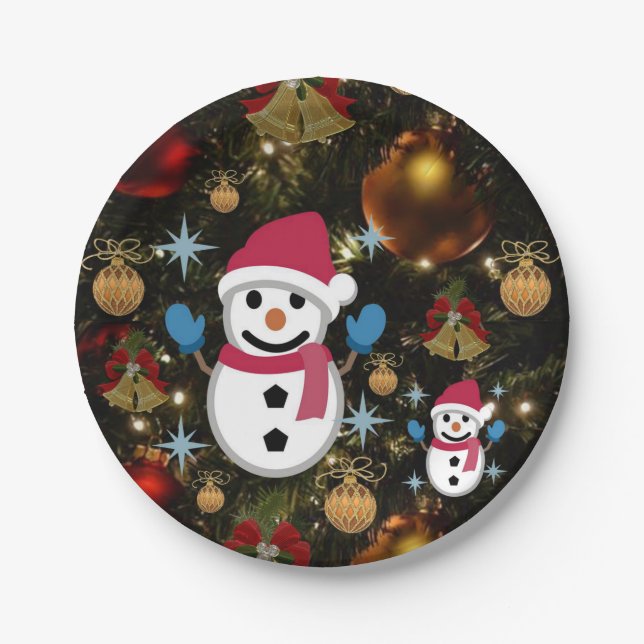 Christmas Paper Plates, Snowman Paper Plate (Front)