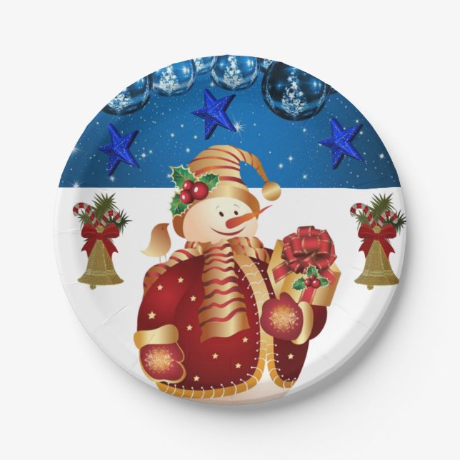 Christmas Paper Plates, Snowman Paper Plate (Front)