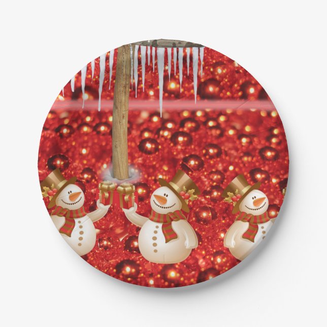 Christmas Paper Plates, Snowman Paper Plate (Front)