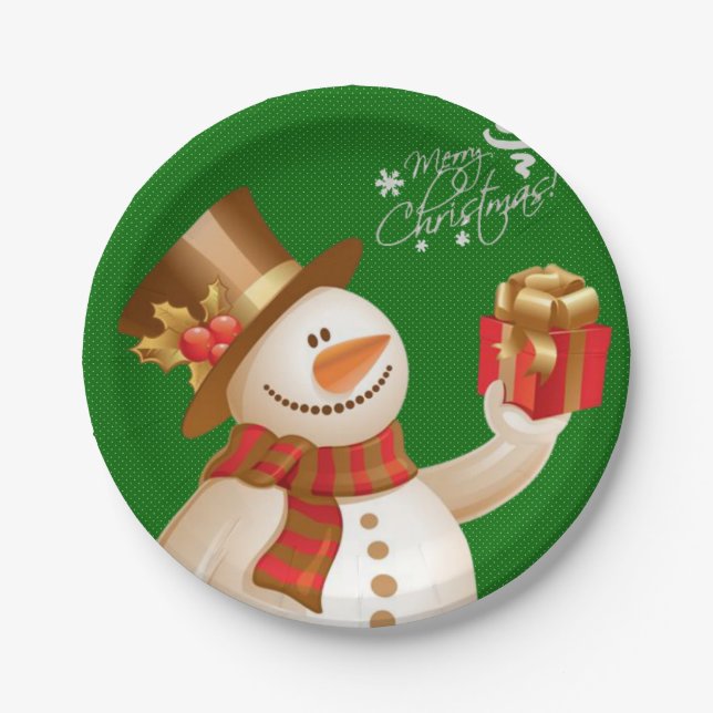 Christmas Paper Plates, Snowman Paper Plate (Front)