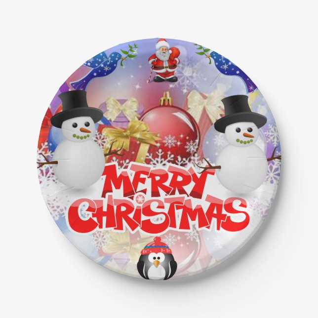 Christmas Paper Plates, Snowman Paper Plate (Front)