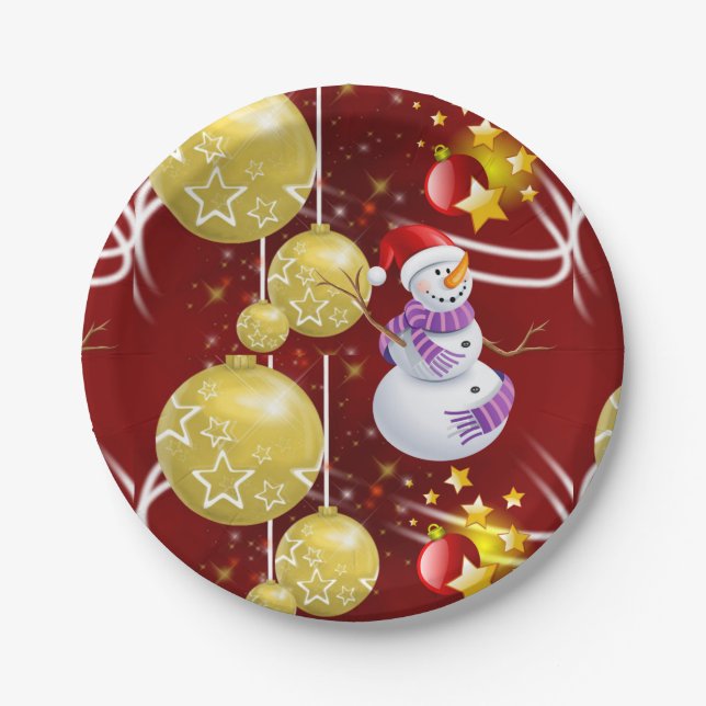 Christmas Paper Plates, Snowman Paper Plate (Front)
