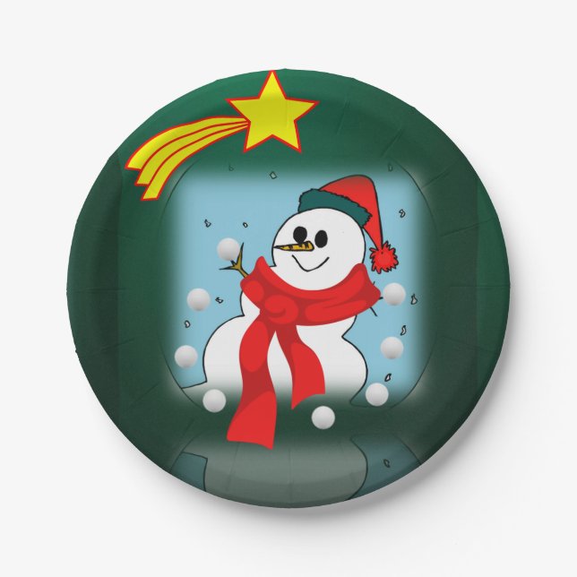 Christmas Paper Plates, Snowman Plate (Front)
