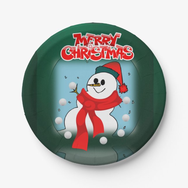 Christmas Paper Plates, Snowman Plate (Front)