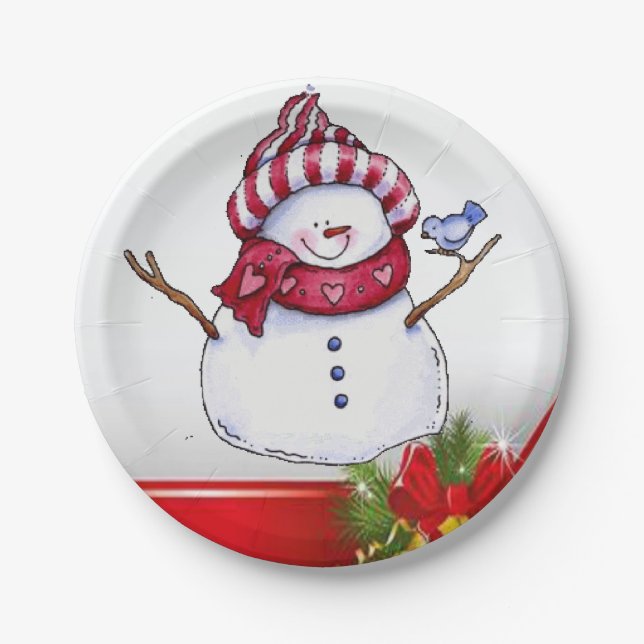 Christmas Paper Plates, Snowman Plate (Front)