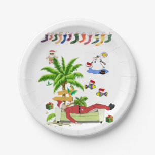 Christmas Paper Plates, Summer Beach Bum Santa Paper Plate