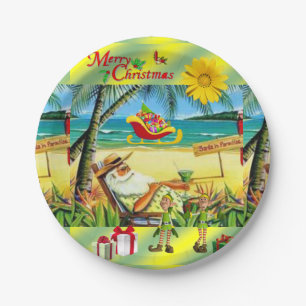 Christmas Paper Plates, Summer Beach Bum Santa Paper Plate