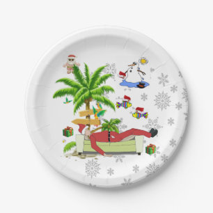 Christmas Paper Plates, Summer Beach Bum Santa Paper Plate