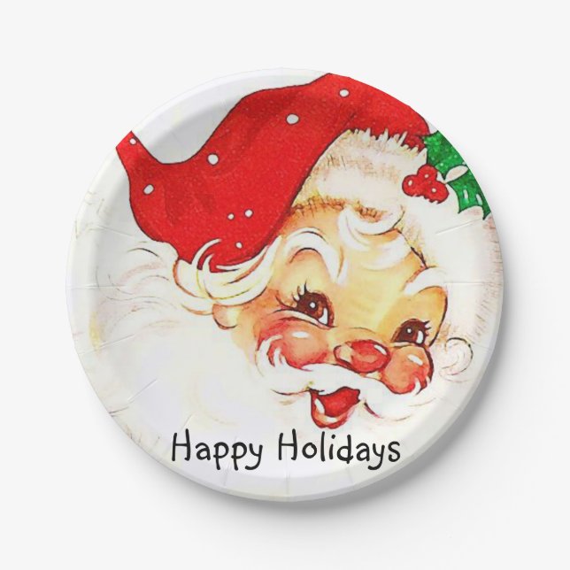 Christmas Paper Plates, Vintage Santa Paper Plate  (Front)