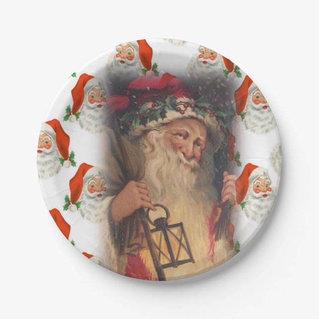 Christmas Paper Plates, Vintage Santa Plate (Front)