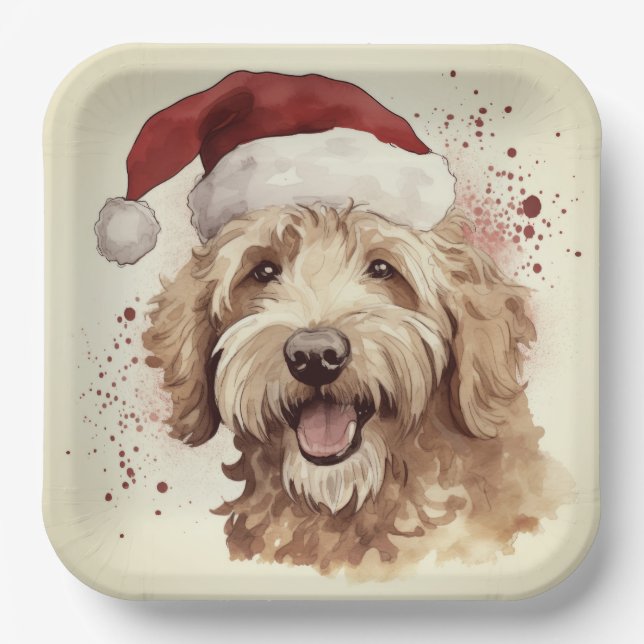 Christmas paper plates with goldendoodle (Front)