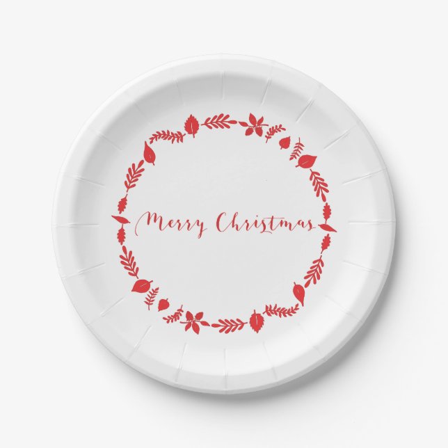 Christmas Paper Plates With Red Decor (Front)