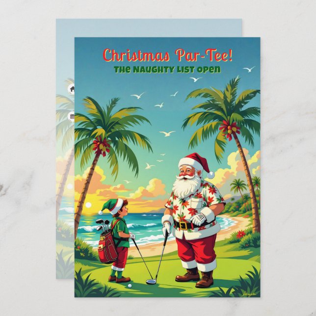 Christmas Par-Tee Funny Tropical Golf Santa Party Invitation (Front/Back)