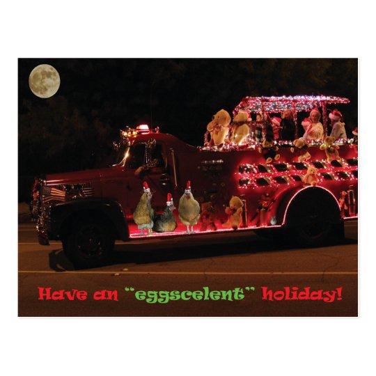 Christmas Parade Chickens Postcard