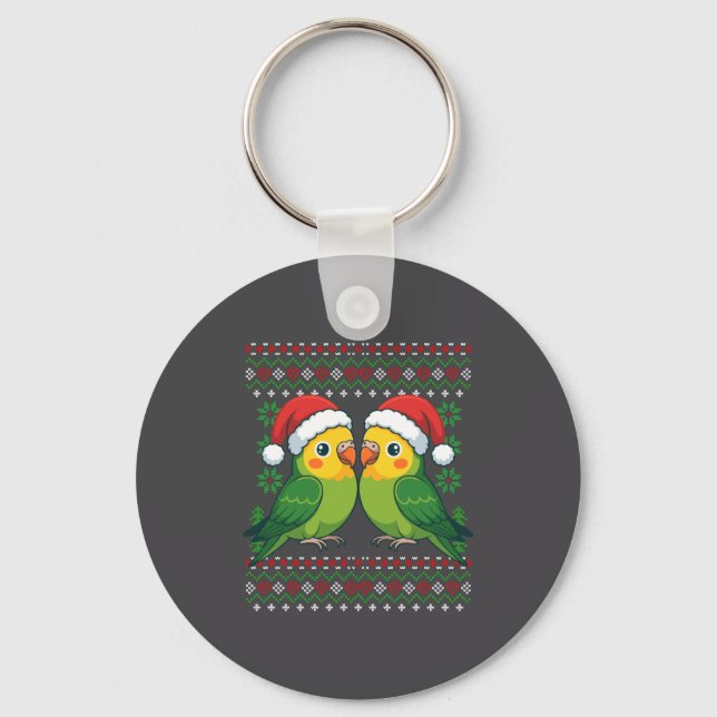 Christmas Parakeet Ugly Xmas Sweater Parakeets Lon Key Ring (Front)