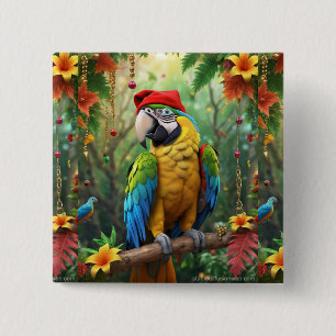 Christmas Parrot As Santa Claus-76349 15 Cm Square Badge