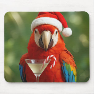 Christmas Parrot Holding a Cocktail Mouse Mat