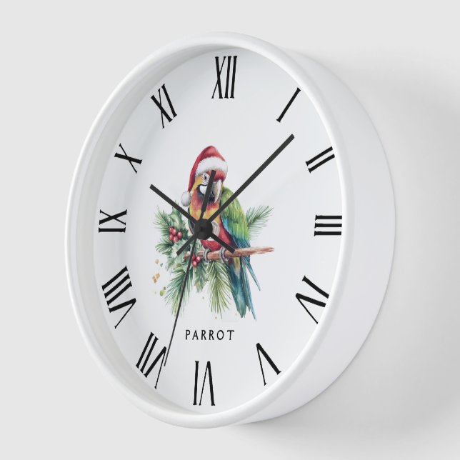 Christmas Parrot Roman Numerals Clock (Angle)