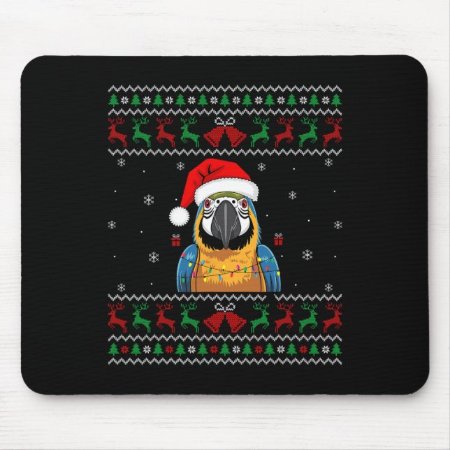 Christmas Parrot Ugly Sweater Santa Hat Lights Bir Mouse Mat (Front)