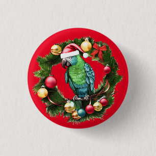Christmas Parrot Wreath 3 Cm Round Badge