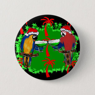 CHRISTMAS PARROTS 6 CM ROUND BADGE