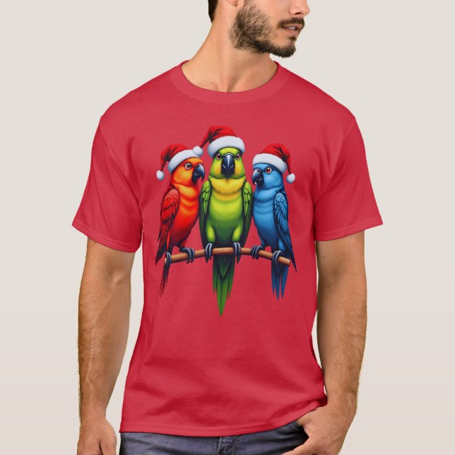 Christmas Parrots Santa Funny Xmas Bird Vacation g T-Shirt (Front)