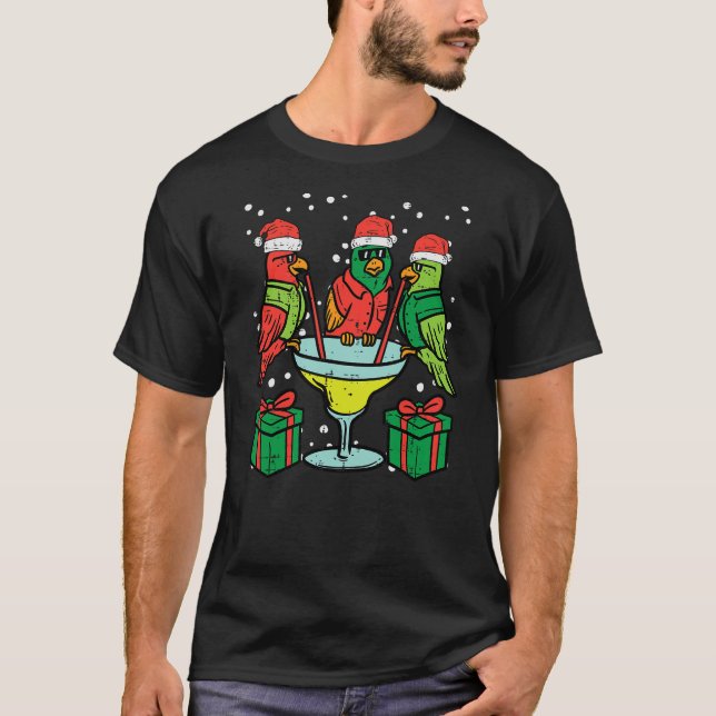 Christmas Parrots Santa Funny Xmas Bird Vacation M T-Shirt (Front)