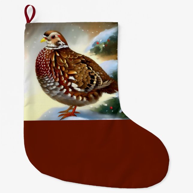 Christmas Partridge 1 Large Christmas Stocking (Front)
