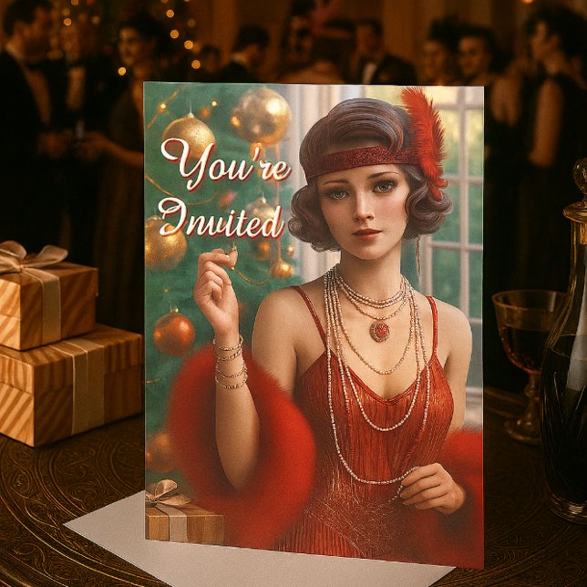 Christmas Party 1920's Flapper Holiday  Invitation (Vintage Retro Gatsby Christmas Party Invitation )