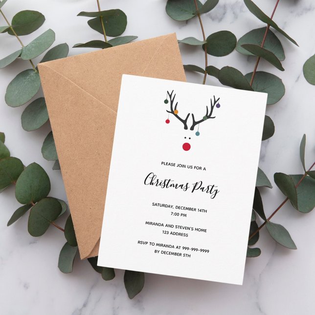 Christmas party 2022 modern reindeer invitation postcard (Creator Uploaded)