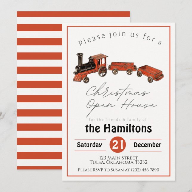 Christmas Party Antique Train Invitation (Front/Back)