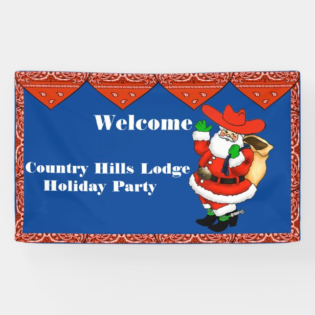 Christmas Party Banner Red Bandanna Cowboy Santa (Horizontal)