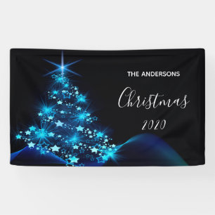 Christmas party black blue modern shining tree banner